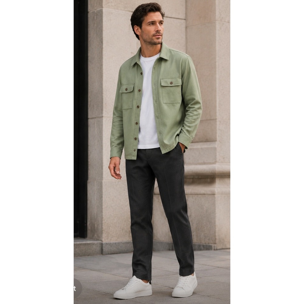 Vince Shirt Jacket Men XL Green Excellent Utility Cotton Blend M90434930